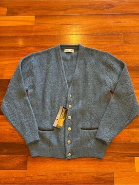 Puritan Blue Double-Breasted V-Neck Cardigan Sweater